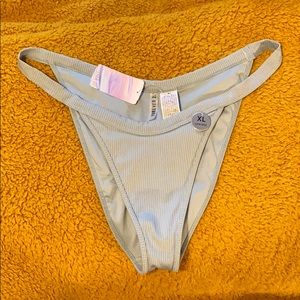 High Cut Low Rise Sage Green Ribbed Bikini Bottom